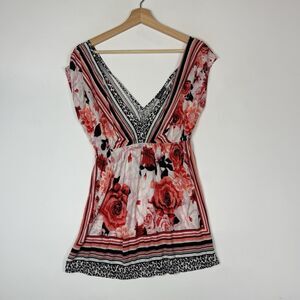 Wet‎ Seal Vintage Y2K Leopard Floral V-Neck Knit Shirt Top Women's Small NEW NWT